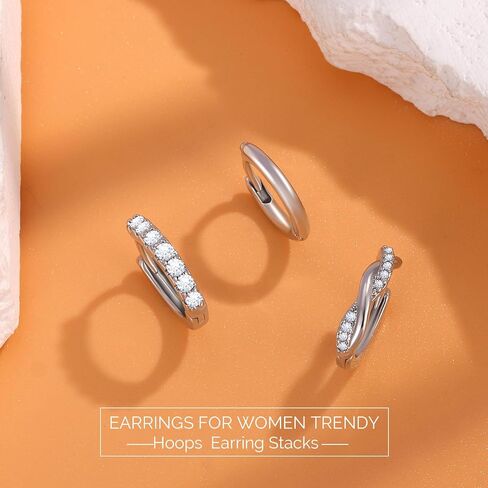 junvirtuous 925 Sterling Silver Hoop أقراط للنساء الفضة Hypoallergenic Small Huggie Hoop أقراط للنساء مجموعات مكدس لمجوهرات عصرية متعددة Aretes de Plata 925 Para Mujer in Kuwait