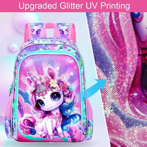 16 "حقيرة حورية البحر حقيبة ظهر للبنات ، 3pcs unicorn الأطفال حقيبة الكتب مع صندوق الغداء ， حقيبة الظهر المدرسية لرياض الأطفال في مرحلة ما قبل المدرسة (أرجواني) in Kuwait