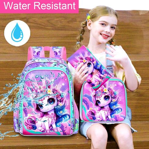 16 "حقيرة حورية البحر حقيبة ظهر للبنات ، 3pcs unicorn الأطفال حقيبة الكتب مع صندوق الغداء ， حقيبة الظهر المدرسية لرياض الأطفال في مرحلة ما قبل المدرسة (أرجواني) in Kuwait