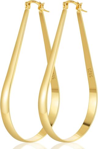 PABBEU S925 Sterling Silver Hoop Earrings Lightweight Oval Silver Hoop Earrings for Women Hypoallergenic 14k Gold Plated Hoops Earring Large Gold Hoops Earring for Women Gift (Inner Diameter：27/34/36/45mm) in Saudi Arabia