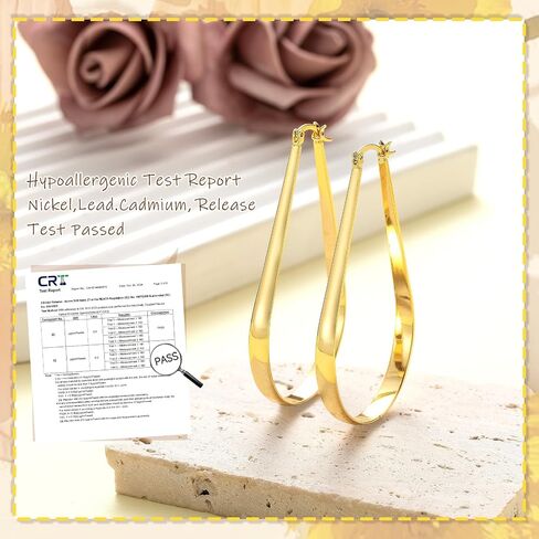 PABBEU S925 Sterling Silver Hoop Earrings Lightweight Oval Silver Hoop Earrings for Women Hypoallergenic 14k Gold Plated Hoops Earring Large Gold Hoops Earring for Women Gift (Inner Diameter：27/34/36/45mm) in Saudi Arabia