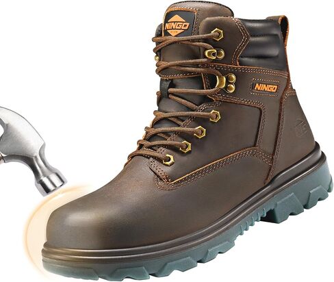 NINGO Work Boots for Men, Steel Toe Waterproof Boots with Puncture Proof, Oil & Slip Resistant, Comfortable Mens Construction Boot with EH Protection, Leather Shoes for Industrial in Saudi Arabia