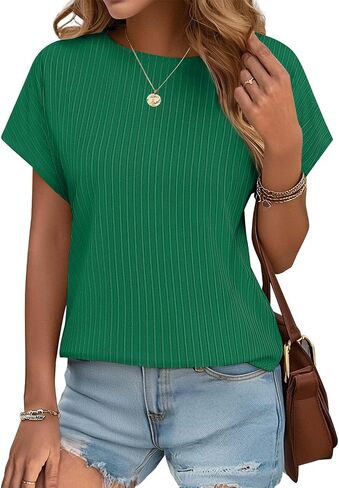 JUSTFASHIONNOW Summer Tops for Women 2025 Trendy Cap Sleeve Crewneck T Shirts Textured Business Casual Outfits Blouses in Saudi Arabia