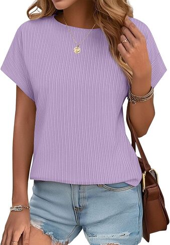 JUSTFASHIONNOW Summer Tops for Women 2025 Trendy Cap Sleeve Crewneck T Shirts Textured Business Casual Outfits Blouses in Saudi Arabia