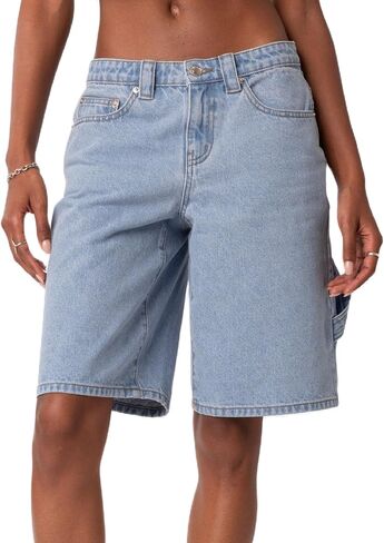 KMBANGI Y2k Women Denim Bermuda Shorts Straight Leg Jean Carpenter Shorts Vintage Mid Rise Knee Length Long Jorts in Saudi Arabia