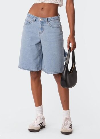 KMBANGI Y2k Women Denim Bermuda Shorts Straight Leg Jean Carpenter Shorts Vintage Mid Rise Knee Length Long Jorts in Saudi Arabia