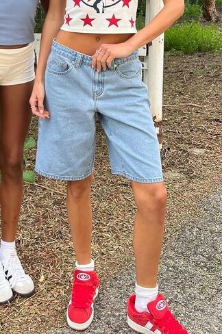 KMBANGI Y2k Women Denim Bermuda Shorts Straight Leg Jean Carpenter Shorts Vintage Mid Rise Knee Length Long Jorts in Saudi Arabia