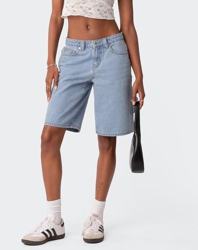 KMBANGI Y2k Women Denim Bermuda Shorts Straight Leg Jean Carpenter Shorts Vintage Mid Rise Knee Length Long Jorts in Saudi Arabia