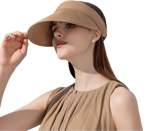 Womens Sun Visor Hat Summer Beach Hat Straw Sun Visor Cap UV Protection with Wide Brim for Womens Travel Golf Hiking in Saudi Arabia