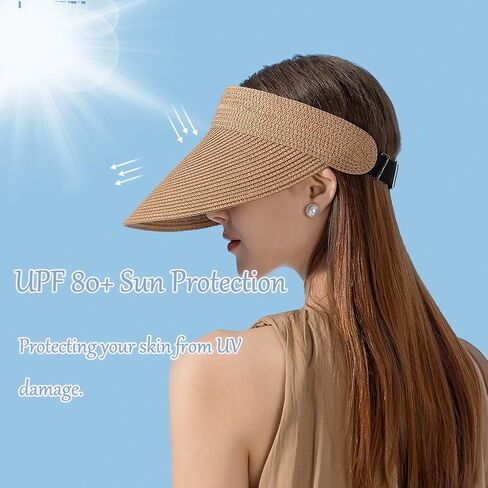 Womens Sun Visor Hat Summer Beach Hat Straw Sun Visor Cap UV Protection with Wide Brim for Womens Travel Golf Hiking in Saudi Arabia