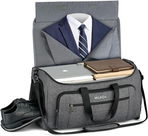 MILADA Garment Bag for Travel Suit Bag Travel Large Duffel Bag 2 in 1 Hanging Carry on Luggage Bag Foldable Travel Bag with Shoe Pouch for Men Women,Dark Grey in Kuwait