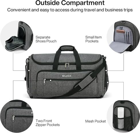 MILADA Garment Bag for Travel Suit Bag Travel Large Duffel Bag 2 in 1 Hanging Carry on Luggage Bag Foldable Travel Bag with Shoe Pouch for Men Women,Dark Grey in Kuwait