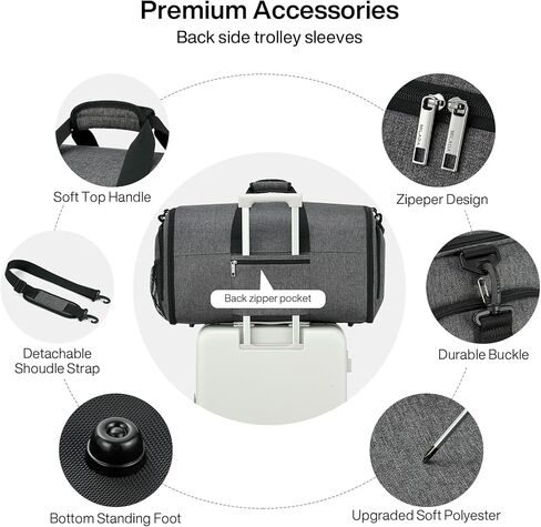 MILADA Garment Bag for Travel Suit Bag Travel Large Duffel Bag 2 in 1 Hanging Carry on Luggage Bag Foldable Travel Bag with Shoe Pouch for Men Women,Dark Grey in Kuwait