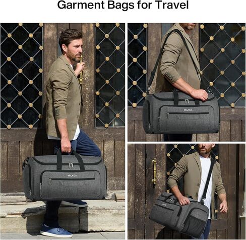 MILADA Garment Bag for Travel Suit Bag Travel Large Duffel Bag 2 in 1 Hanging Carry on Luggage Bag Foldable Travel Bag with Shoe Pouch for Men Women,Dark Grey in Kuwait