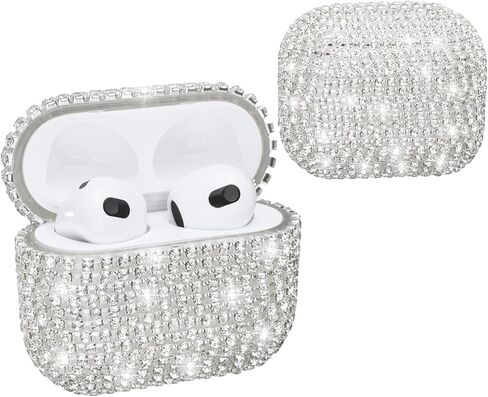 غطاء حماية لسماعات Airpods من Diamond Airpods وحافظات شحن صلبة وملحقات حقيبة حمل لأجهزة Apple Airpods 2 & 1، غطاء حماية من Bling Diamond Airpods وإكسسوارات Airpod اللطيفة اللامعة in Kuwait