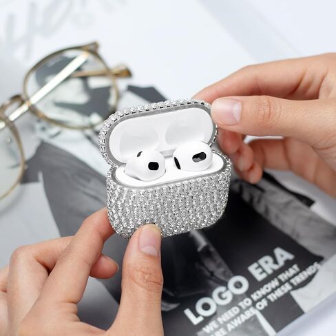 غطاء حماية لسماعات Airpods من Diamond Airpods وحافظات شحن صلبة وملحقات حقيبة حمل لأجهزة Apple Airpods 2 & 1، غطاء حماية من Bling Diamond Airpods وإكسسوارات Airpod اللطيفة اللامعة in Kuwait