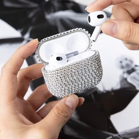 غطاء حماية لسماعات Airpods من Diamond Airpods وحافظات شحن صلبة وملحقات حقيبة حمل لأجهزة Apple Airpods 2 & 1، غطاء حماية من Bling Diamond Airpods وإكسسوارات Airpod اللطيفة اللامعة in Kuwait