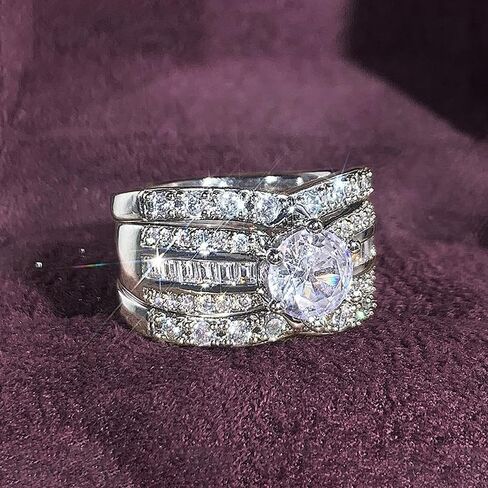 925 sterling Silve Plated Engagement Rings مجموعة للسيدات 3pcs لذيذ الزركونيا الزفاف الزفاف العصابات اللانهائية CZ in Kuwait