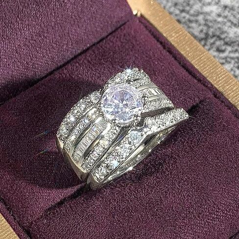 925 sterling Silve Plated Engagement Rings مجموعة للسيدات 3pcs لذيذ الزركونيا الزفاف الزفاف العصابات اللانهائية CZ in Kuwait