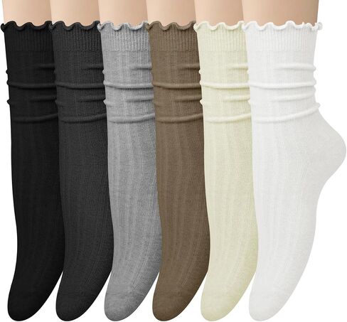 Loritta 6 Pairs Slouchy Socks for Women Cotton Ruffle Crew Turn-Cuff Sock Cute Casual Calf Slouch Socks in Saudi Arabia