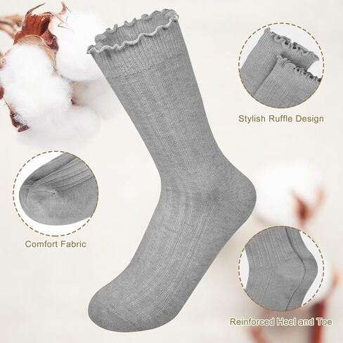 Loritta 6 Pairs Slouchy Socks for Women Cotton Ruffle Crew Turn-Cuff Sock Cute Casual Calf Slouch Socks in Saudi Arabia