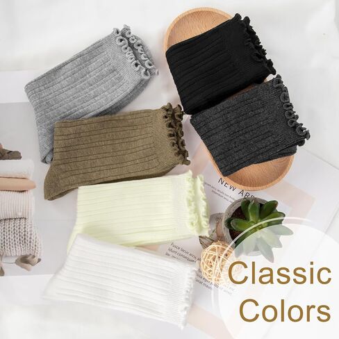 Loritta 6 Pairs Slouchy Socks for Women Cotton Ruffle Crew Turn-Cuff Sock Cute Casual Calf Slouch Socks in Saudi Arabia