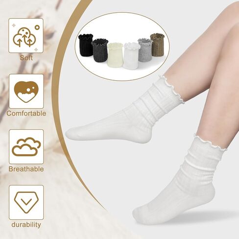 Loritta 6 Pairs Slouchy Socks for Women Cotton Ruffle Crew Turn-Cuff Sock Cute Casual Calf Slouch Socks in Saudi Arabia