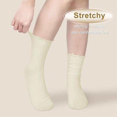 Loritta 6 Pairs Slouchy Socks for Women Cotton Ruffle Crew Turn-Cuff Sock Cute Casual Calf Slouch Socks in Saudi Arabia