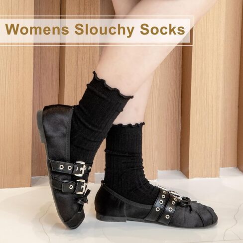 Loritta 6 Pairs Slouchy Socks for Women Cotton Ruffle Crew Turn-Cuff Sock Cute Casual Calf Slouch Socks in Saudi Arabia