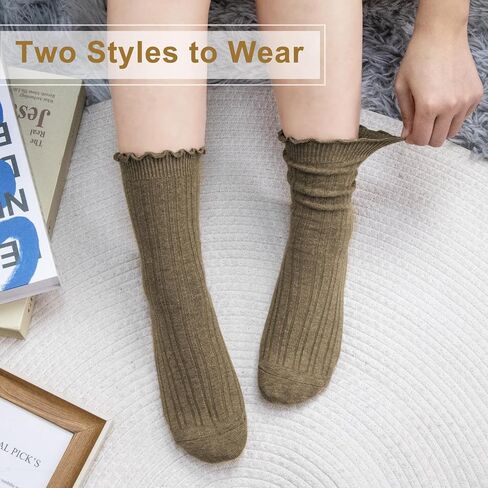 Loritta 6 Pairs Slouchy Socks for Women Cotton Ruffle Crew Turn-Cuff Sock Cute Casual Calf Slouch Socks in Saudi Arabia