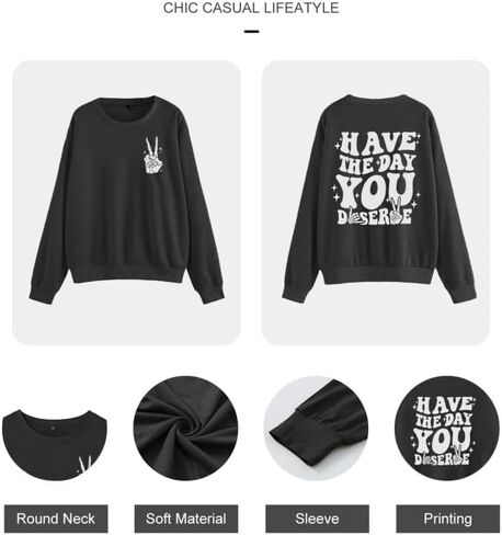 Skeleton Sweatshirts For Women Have The Day You Deserve Graphic Pullover Fall Winter Long Sleeve Tops in Kuwait