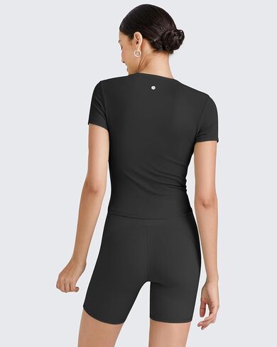 G4Free BareFeel Womens Workout Tops Short Sleeve Half Zip Slim Fit Athletic Shirts Gym Running Yoga Slight Crop Tshirts in Saudi Arabia