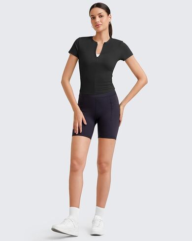 G4Free BareFeel Womens Workout Tops Short Sleeve Half Zip Slim Fit Athletic Shirts Gym Running Yoga Slight Crop Tshirts in Saudi Arabia