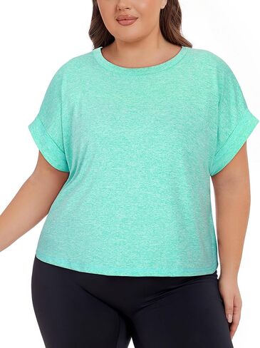 Koscacacy womens plus size open back back tops short sleeve procleout dorts disual yoga gym gym steal tees in Kuwait