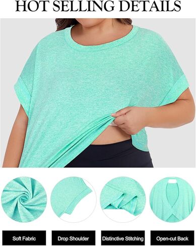 Koscacacy womens plus size open back back tops short sleeve procleout dorts disual yoga gym gym steal tees in Kuwait