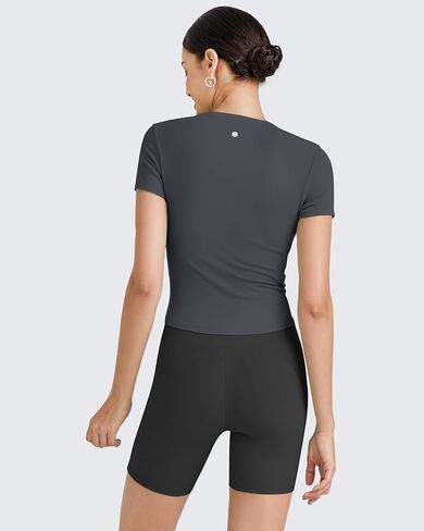 G4Free BareFeel Womens Workout Tops Short Sleeve Half Zip Slim Fit Athletic Shirts Gym Running Yoga Slight Crop Tshirts in Saudi Arabia