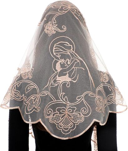 Bozidol Mantilla Veils for Church Catholic, Triangle Virgin Mary and Child Chapel Veil, Latin Mass Head Coverings for Women in Saudi Arabia