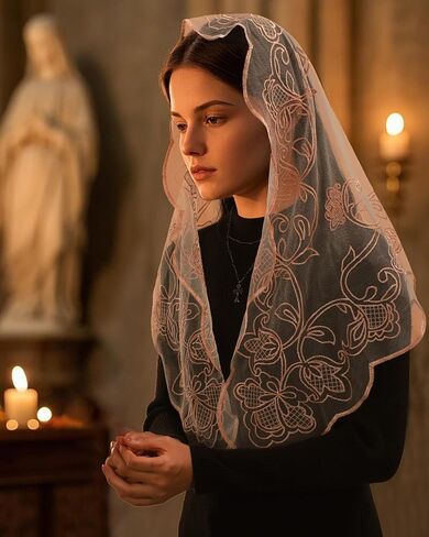 Bozidol Mantilla Veils for Church Catholic, Triangle Virgin Mary and Child Chapel Veil, Latin Mass Head Coverings for Women in Saudi Arabia