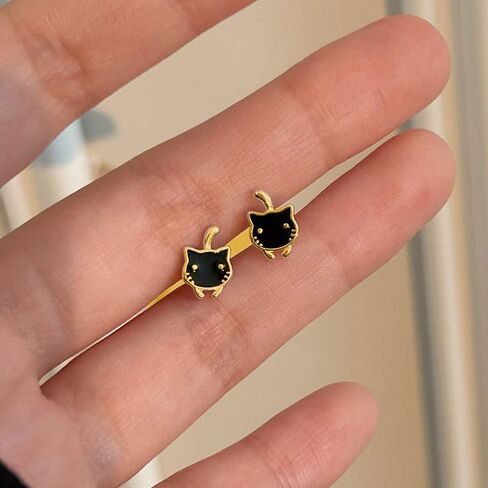 SLUYNZ 925 Sterling Silver Lovely Black Cat Earrings Studs for Women Teens Cat Studs Earrings for Cat Lovers in Saudi Arabia