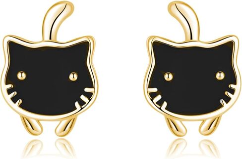 SLUYNZ 925 Sterling Silver Lovely Black Cat Earrings Studs for Women Teens Cat Studs Earrings for Cat Lovers in Saudi Arabia