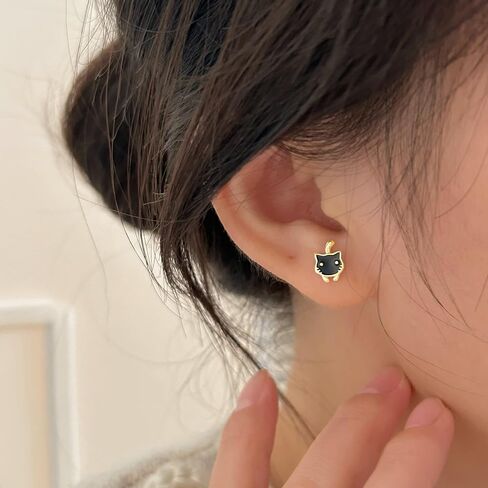 SLUYNZ 925 Sterling Silver Lovely Black Cat Earrings Studs for Women Teens Cat Studs Earrings for Cat Lovers in Saudi Arabia