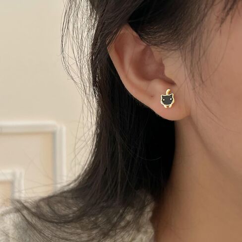 SLUYNZ 925 Sterling Silver Lovely Black Cat Earrings Studs for Women Teens Cat Studs Earrings for Cat Lovers in Saudi Arabia
