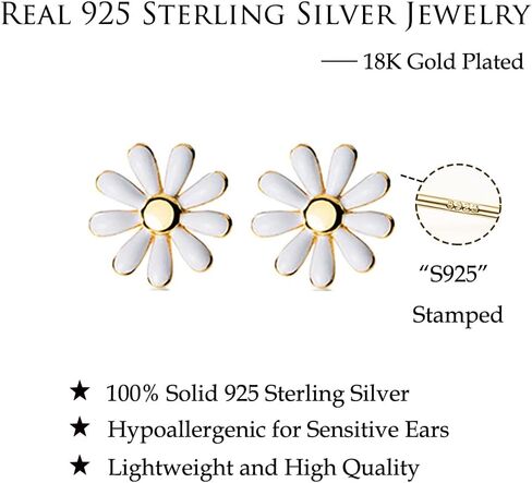 Reffeer Solid 925 Sterling Silver Daisy Flower Stud أقراط الربيع للنساء المراهقات Daisy Stud أقراط in Saudi Arabia