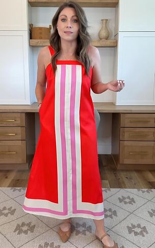 Fiona Jolin Womens Summer Maxi Dress Boho Striped Shoulder Strap Long Sundress Beach Cover Up Dress in Saudi Arabia