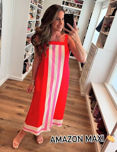Fiona Jolin Womens Summer Maxi Dress Boho Striped Shoulder Strap Long Sundress Beach Cover Up Dress in Saudi Arabia