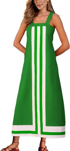 Fiona Jolin Womens Summer Maxi Dress Boho Striped Shoulder Strap Long Sundress Beach Cover Up Dress in Saudi Arabia