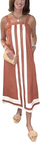 Fiona Jolin Womens Summer Maxi Dress Boho Striped Shoulder Strap Long Sundress Beach Cover Up Dress in Saudi Arabia