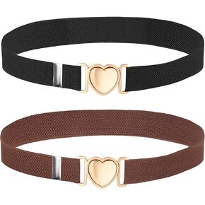 2 PCS Girls Belt, Womens Elastic Belt, Little Girl Belts, Metal Adjustable Belts Love Heart Kids Stretch Belt Elastic Heart Shape Girl Belt for Valentine's Day, Party, Birthday (Red,Pink)