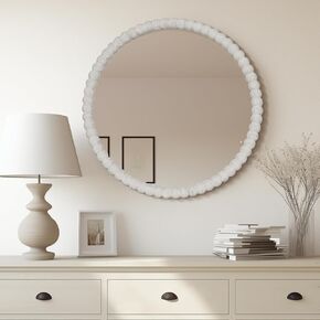 مرآة مستديرة من Wallbeyond لديكور الجدار ، 28 '' مرآة جدار مزخرفة مع إحراق مؤطر للديكور المنزل غرفة المعيشة غرفة نوم ، أبيض