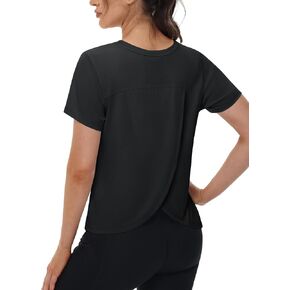 TACVASEN Workout Tops for Women Short Sleeve Cropped Split Back Athletic Shirts Breathable Exercise Running Gym Shirts